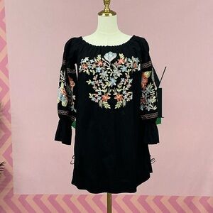 Free People Black Floral Embroidered Dress